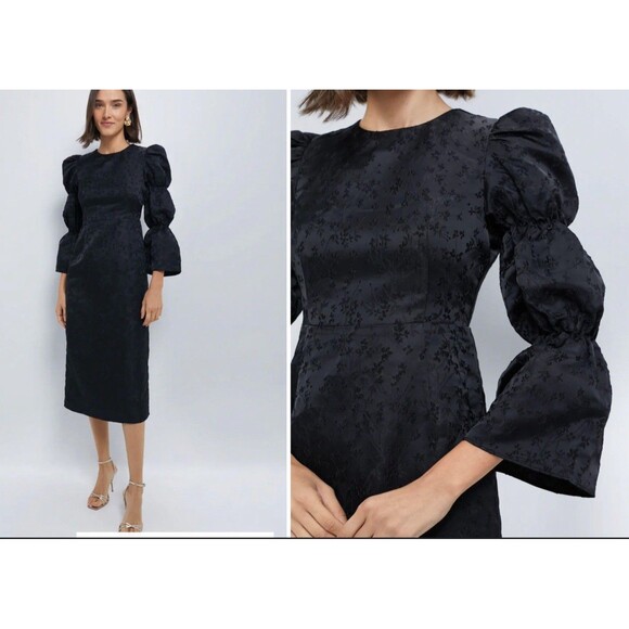 Hyacinth House Dresses & Skirts - Tuckernuck Hyacinth House Black Jacquard Puff Sleeve Midi Darcy Dress Small NWT